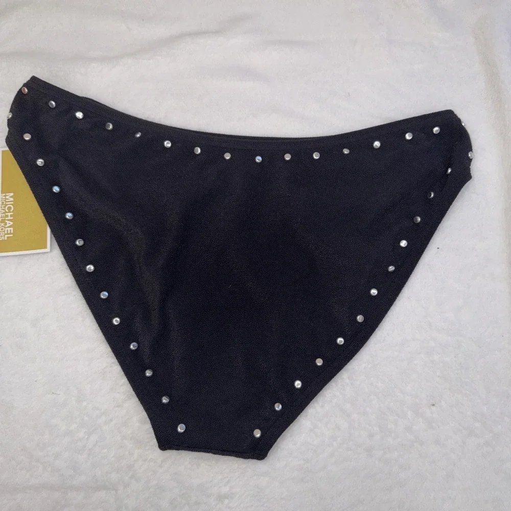 $86 Michael Kors Crepe Side-Ring Studded Bottoms Black Large pmy2226